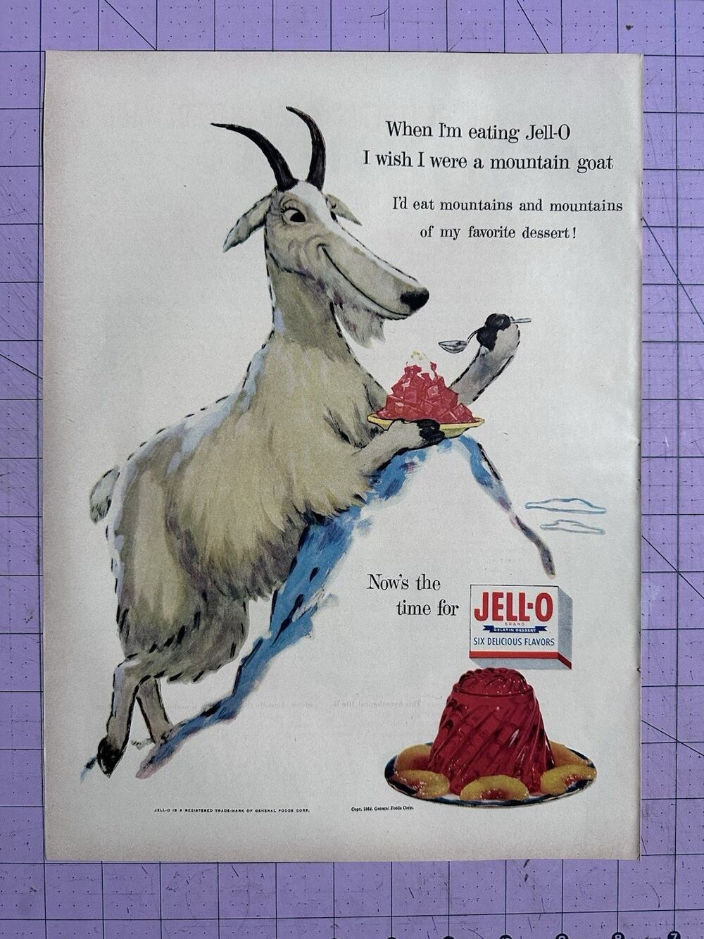 1955 Jello Vintage Print Ad I Wish I Were A Mountain Goat Original
